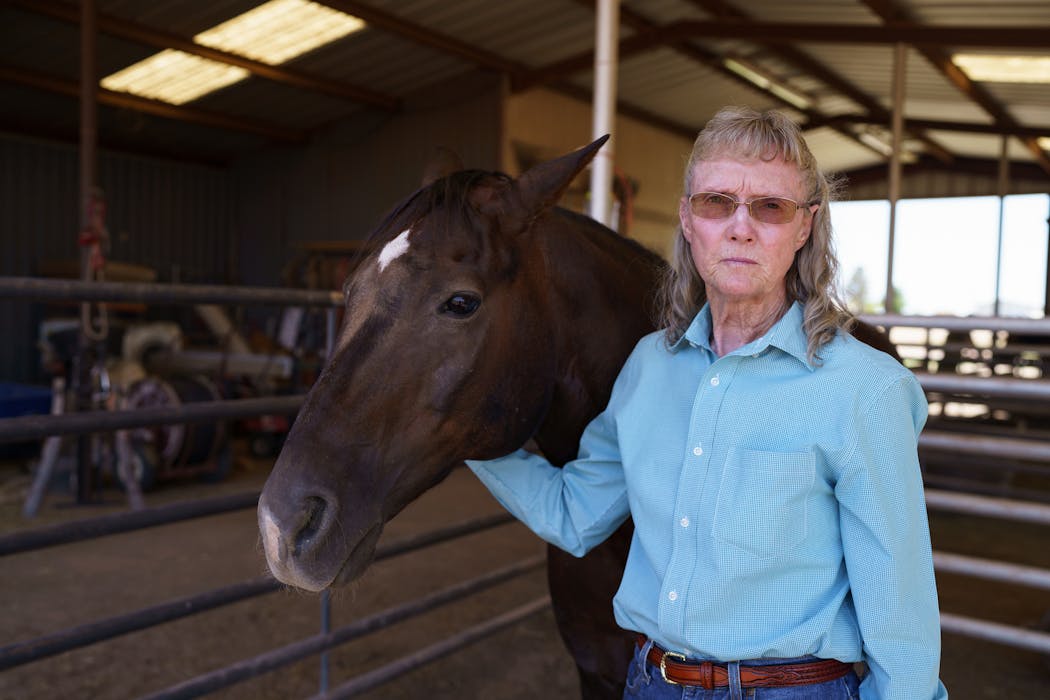 Edna Kay Hinkle, whose family owned a ranch close to the 1945 New Mexico nuclear test site, has remained in the area to raise horses, cattle and vegetables.