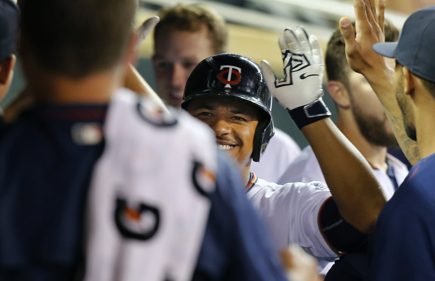 Eduardo Escobar celebrated his home run in the fourth inning Monday night.