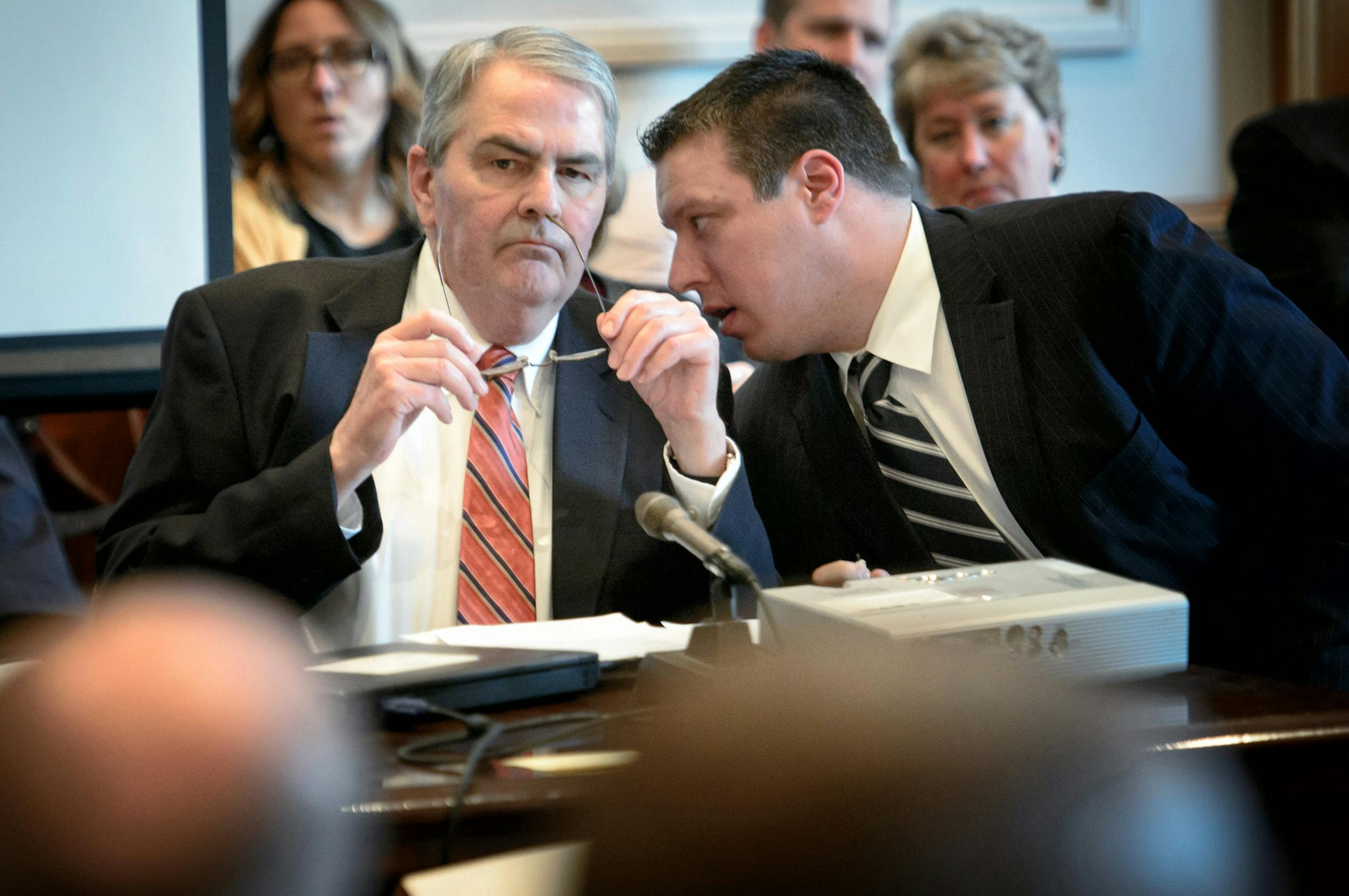 Ed Van Petten, executive director of the Minnesota Lottery, faced tough questioning from senators over lottery games on the internet and at gasoline pumps. On the right is Chris Kwapick, Legislative Liaison for the Minnesota Lottery. ] GLEN STUBBE * GSTUBBE@STARTRIBUNE.COM Friday, February 2, 2015