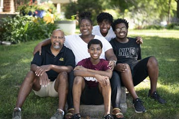 From the left; Charles Johnson-Nixon, Kirstin Johnson-Nixon, Raphael Johnson-Nixon, 13, Judah Johnson-Nixon, 13, and Caleb Johnson-Nixon, 17, posed fo