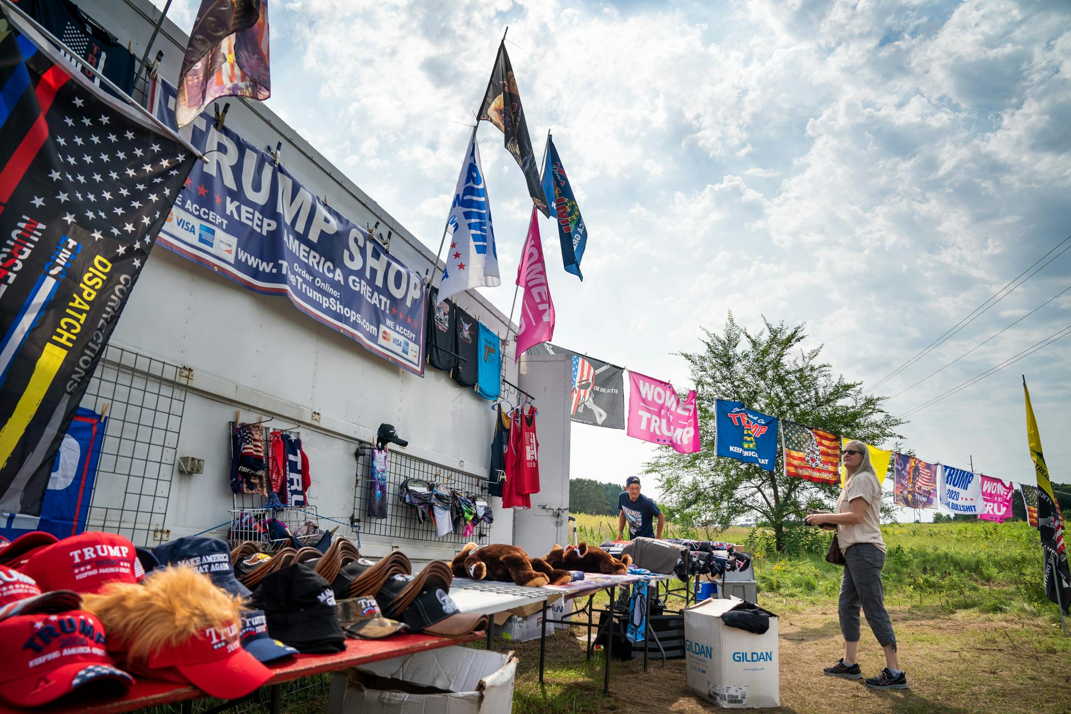 Chad Landry helped a customer at the Trump Shop just south of Royalton on Hwy 10. Landry, the manager, said there are 25 or 30 Trump stores in Minnesota and many more across the country.