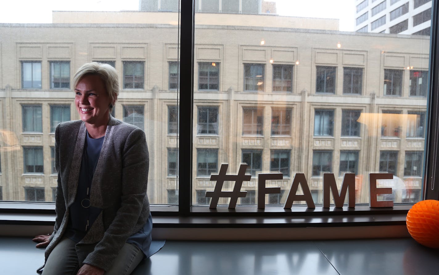 Fame CEO Lynne Robertson sat near the windows at their office. ] (KYNDELL HARKNESS/STAR TRIBUNE) kyndell.harkness@startribune.com Fame CEO Lynne Robertson at their office in Minneapolis Min., Thursday, May 7, 2015. Fame, the 25-year-old retail branding agency, is going independent.