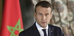 French President Emmanuel Macron delivers his speech during a press conference as part of his meeting with Morocco's King Mohammed VI in Rabat, Morocc