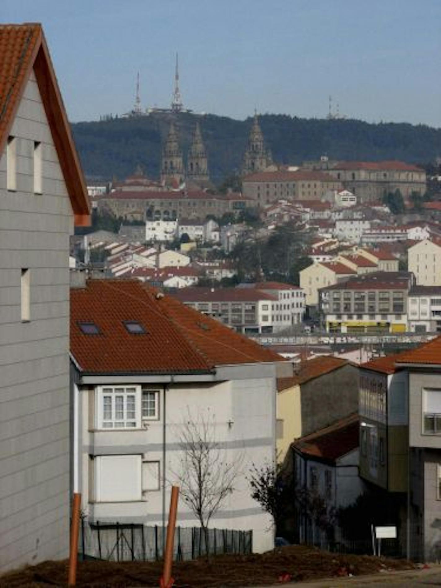 #197: The author gets her first glimpse of the Cathedral of Santiago de Compostela in the distance.