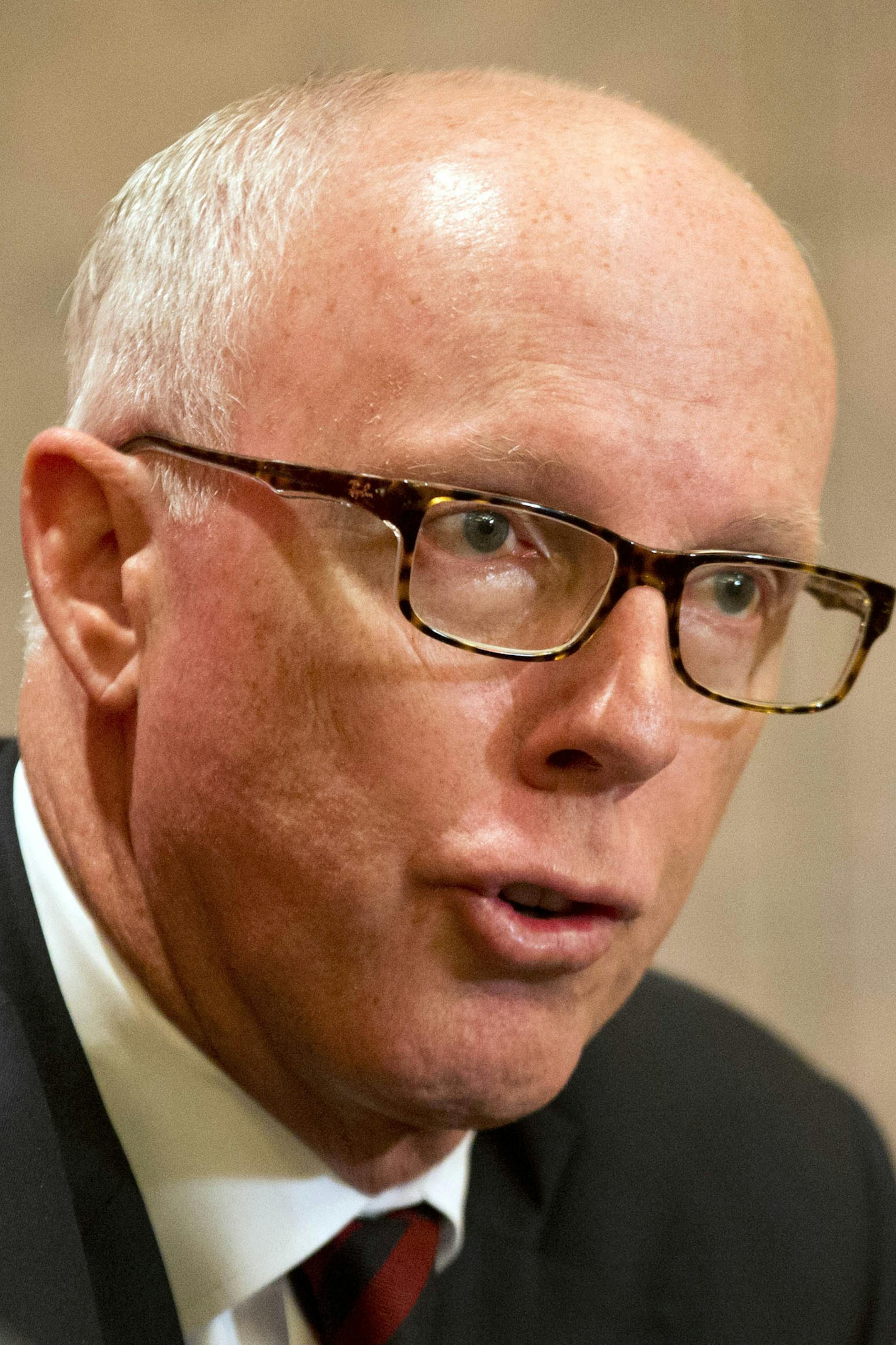 Atlanta Falcons President and CEO Rich McKay speaks at a news conference announcing that Mike Smith has been fired as head coach of the football team, Monday, Dec. 29, 2014, in Atlanta. (AP Photo/David Goldman) ORG XMIT: GADG111