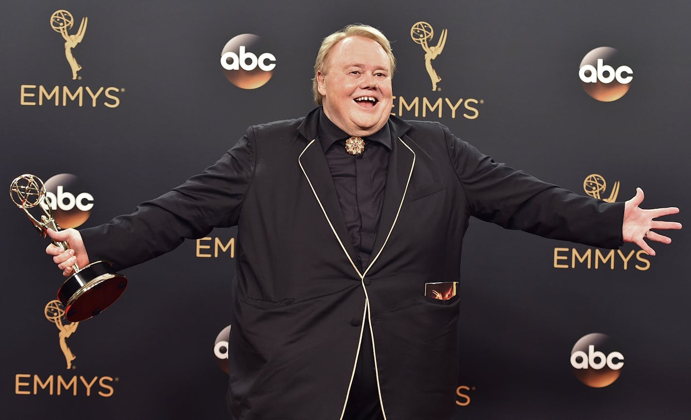 Louis Anderson winner of the award for outstanding supporting actor in a comedy series for &#xec;Baskets&#xee; poses in the press room at the 68th Primetime Emmy Awards on Sunday, Sept. 18, 2016, at the Microsoft Theater in Los Angeles. (Photo by Jordan Strauss/Invision/AP) ORG XMIT: MIN2016091820031656