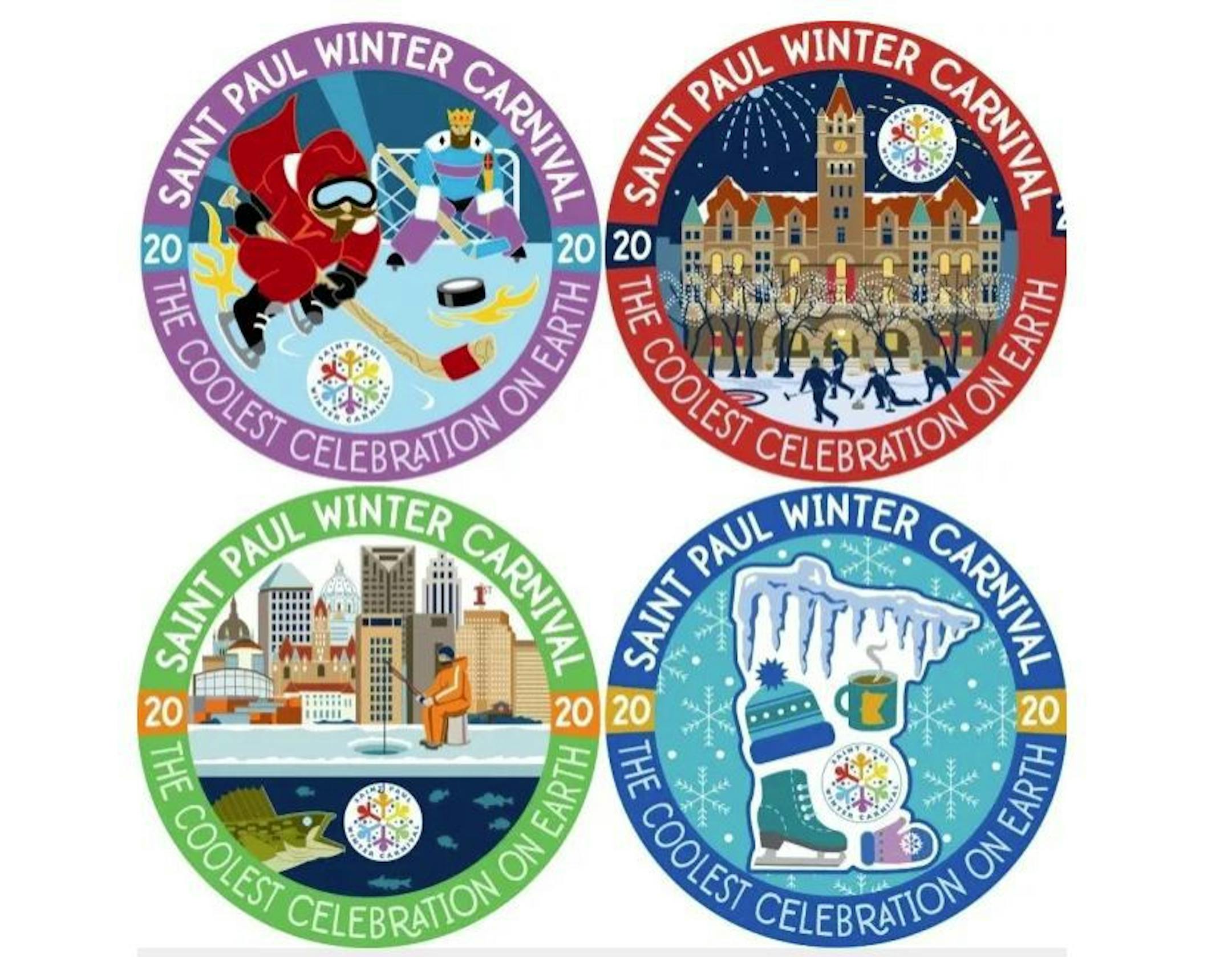 The 2020 St. Paul Winter Carnival souvenir buttons Credit: Provided by the St. Paul Winter Carnival