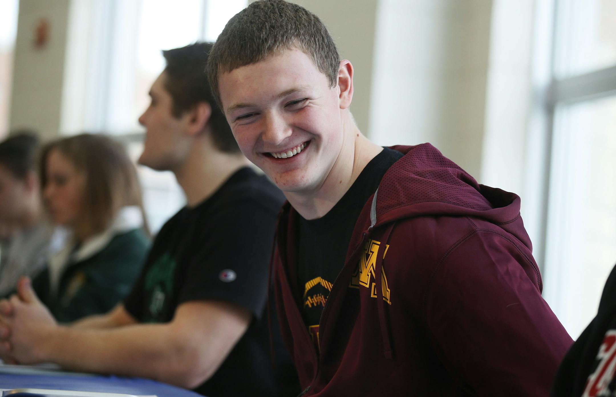 Brandon Lingen singed his letter of intent to attend the University of Minnesota to play football Wednesday Feb. 4 , 2014 Plymouth ,MN. The Wayzata High School tight end singed in front of family and friends at his high school. ] JERRY HOLT ‚Ä¢ jerry.holt@startribune.com
