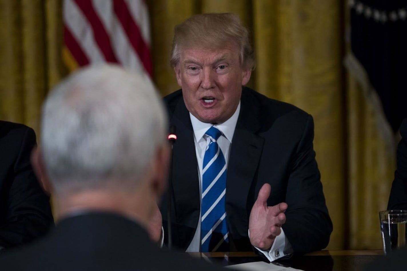 President Donald Trump discusses efforts to repeal and replace the Affordable Care Act during a meeting with Republican lawmakers at the White House in Washington, March 7, 2017. A number of conservatives have already sharply criticized the bill which House Republicans unveiled on Monday.