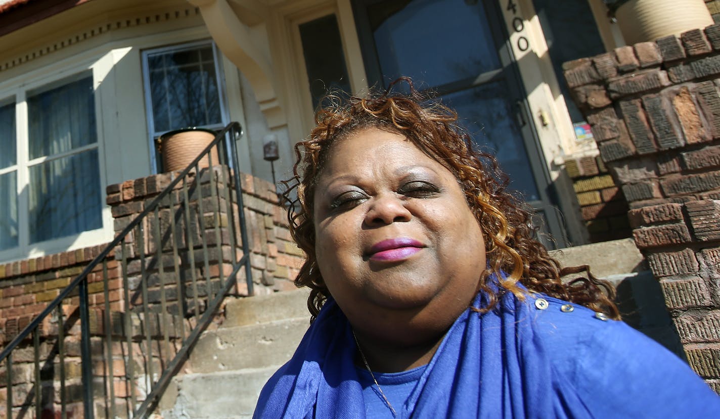 Ruby Brown, a Northside resident at her duplex in Minneapolis. ] JOELKOYAMA&#x201a;&#xc4;&#xa2;jkoyama@startribune Minneapolis, MN on April 8, 2014. During the housing boom, subprime mortgage lenders poured into nonwhite neighborhoods. They may be gone now, but nonwhite neighborhoods are still getting a raw deal. Banks do a lot less mortgagel ending in Twin Cities nonwhite neighborhoods, rejecting applicants at much higher rates even wehn adjusted for income, accoridng to a new UofM study. Ruby