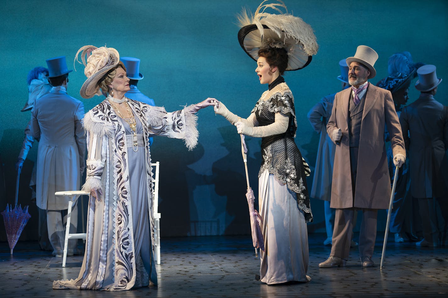 Leslie Alexander as Mrs. Higgins, Shereen Ahmed as Eliza Doolittle and Kevin Pariseau as Colonel Pickering in the touring production of "My Fair Lady." Photo by Joan Marcus