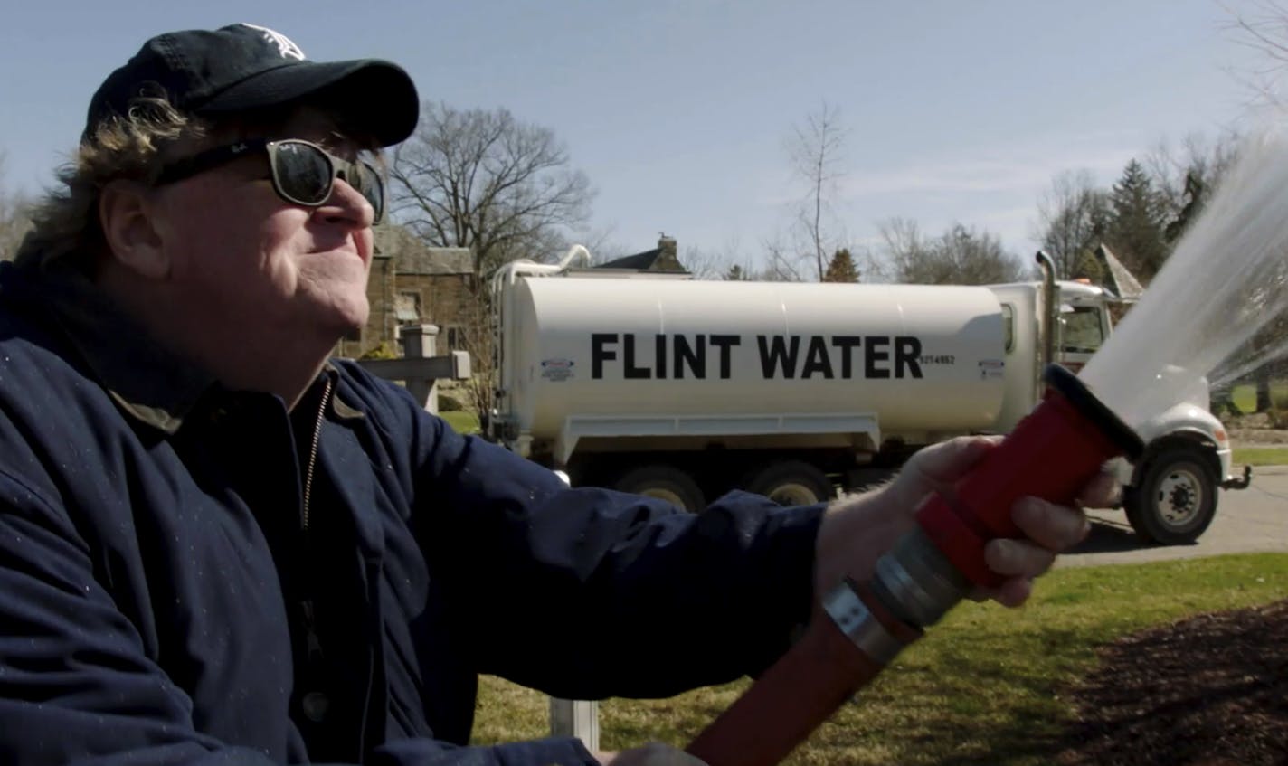 This image provided by State Run Films/Briarcliff Entertainment shows filmmaker Michael Moore in a scene from the documentary "Fahrenheit 11/9." (State Run Films/Briarcliff Entertainment via AP)