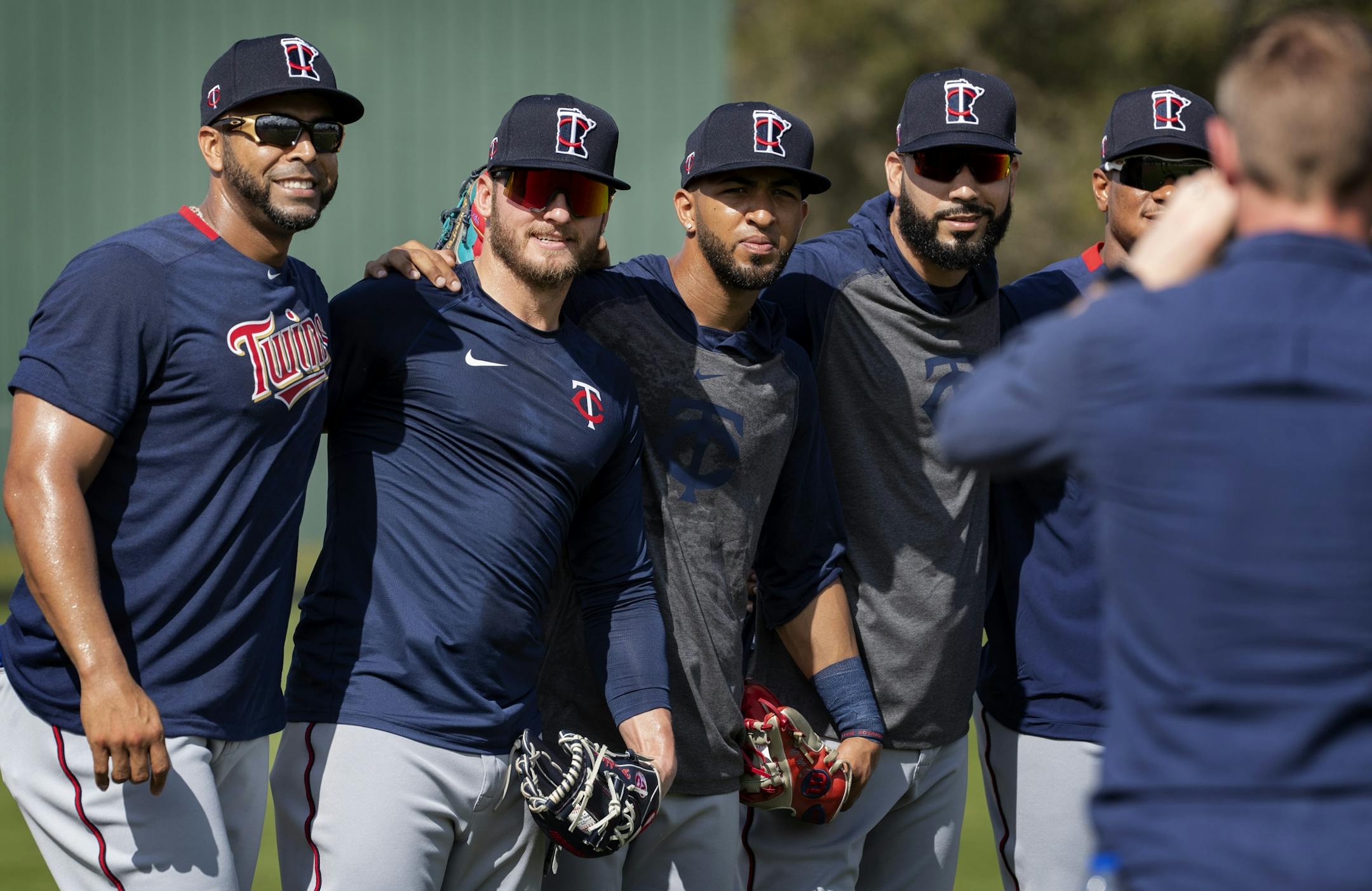 Minnesota Twins' Nelson Cruz, Josh Donaldson, Eddie Rosario, Marwin Gonzalez and Jorge Polanco posed for a photo.
