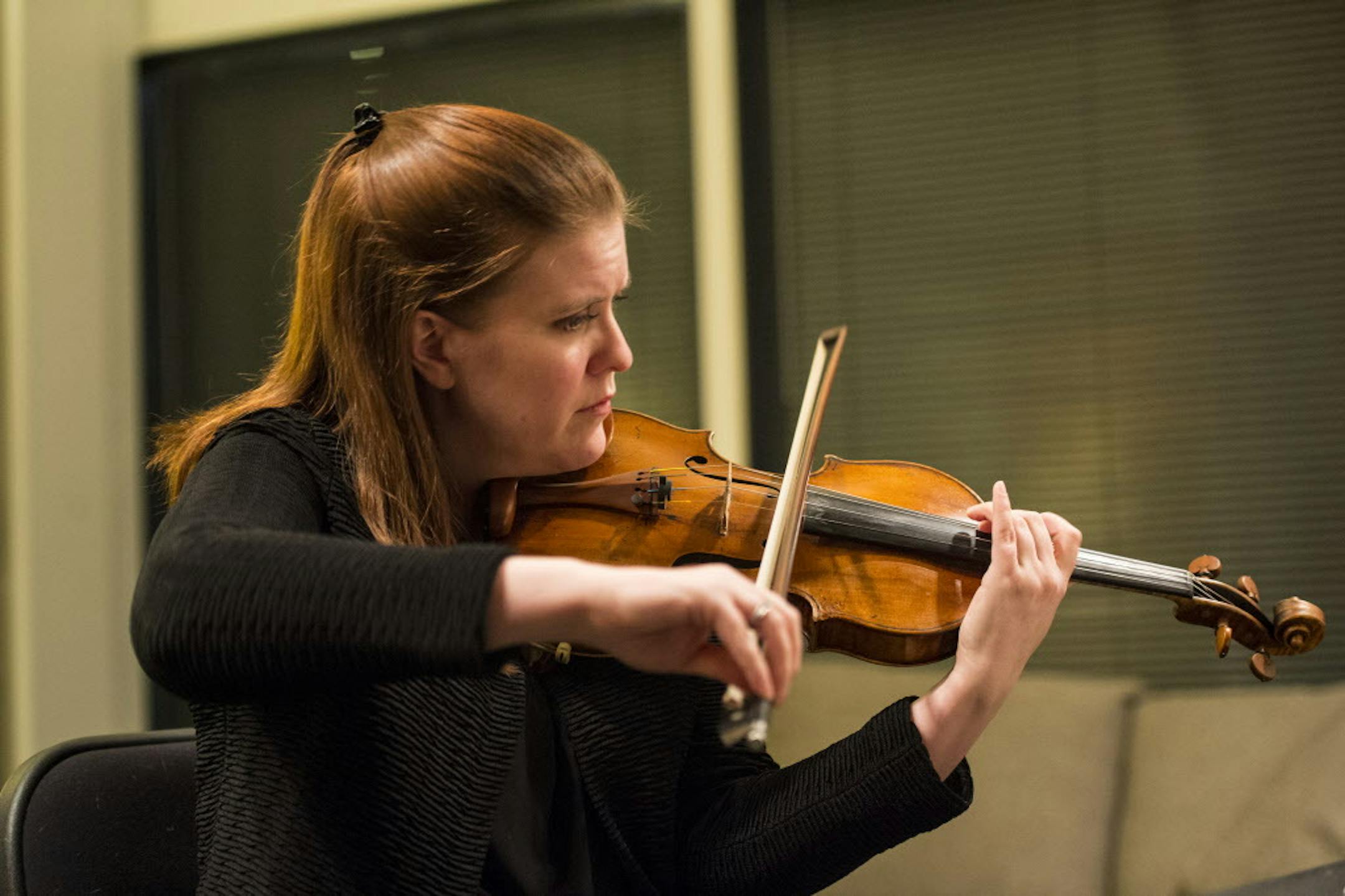 Minnesota Orchestra concertmaster Erin Keefe practiced in her chambers before a concert. AARON LAVINSKY / aaron.lavinsky@startribune.com