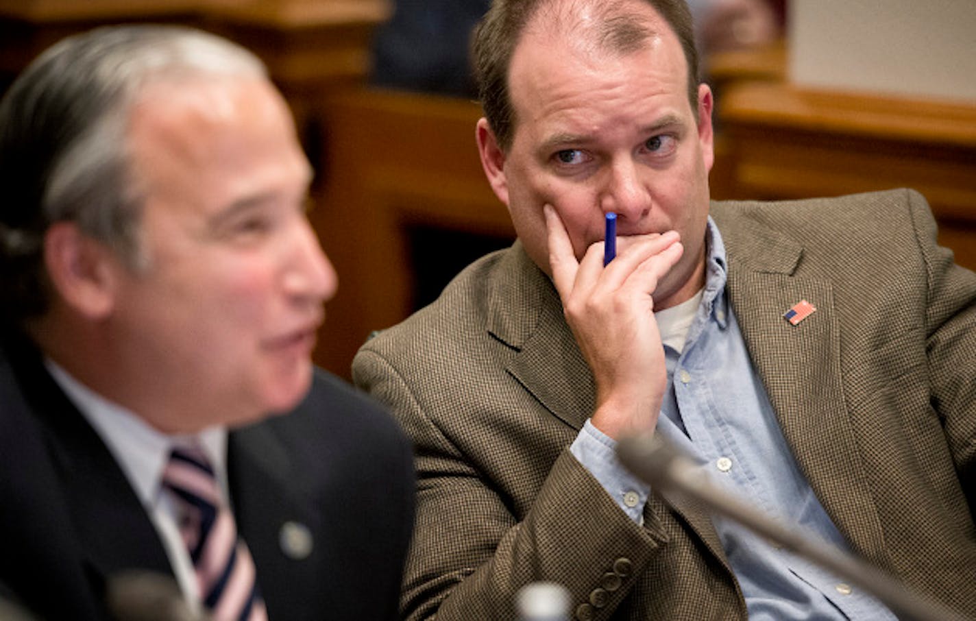 Rep. Kelby Woodard listened to Rep. Michael Paymar's final remarks directed at Woodard saying " There is a reason most Capitol's don't allow firearms. "I wish things were the way they were decades ago but they are not."  An advisory committee on Capitol Security began with two legislators, Rep. Michael Paymar and Sen. Michelle Benson not even knowing if they would be allowed to continue as members of the committee.   Wednesday, August 14, 2013   ]   GLEN STUBBE * gstubbe@startribune.com