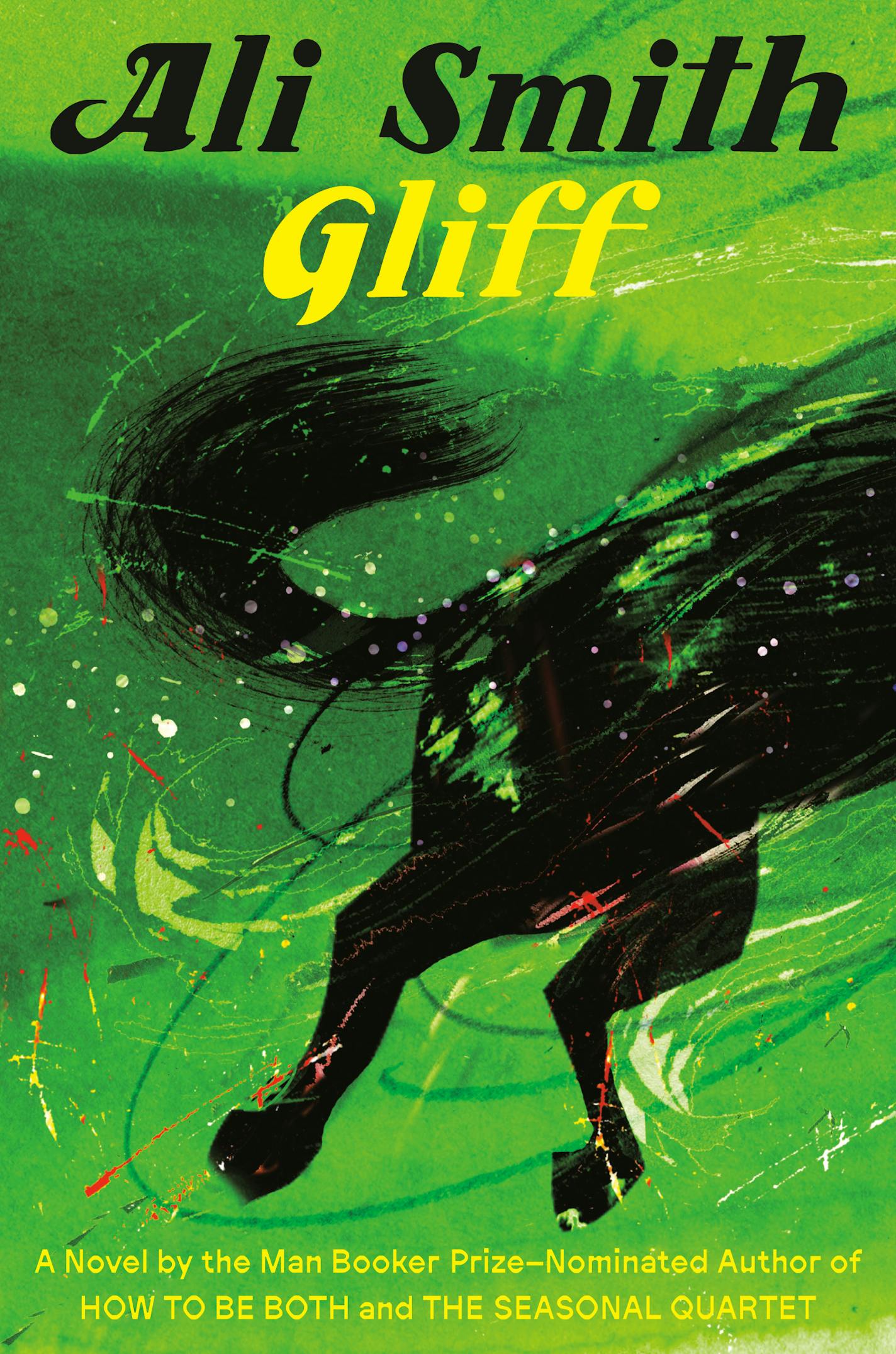 green cover of Gliff features the rear half of a black horse