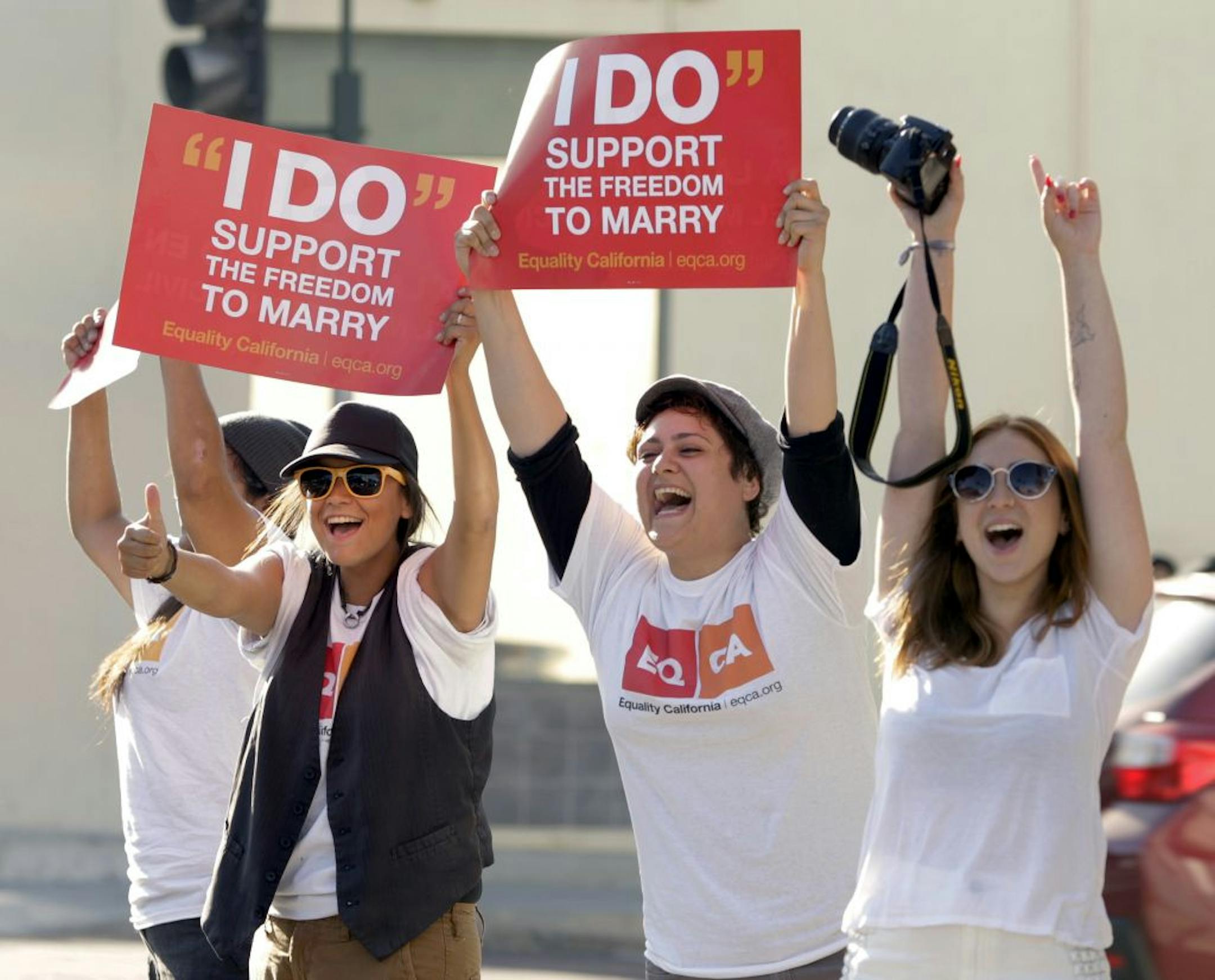 Gay-rights supporters in California react to the U.S. Supreme Court's June 26, 2013, ruling on DOMO and Prop 8.