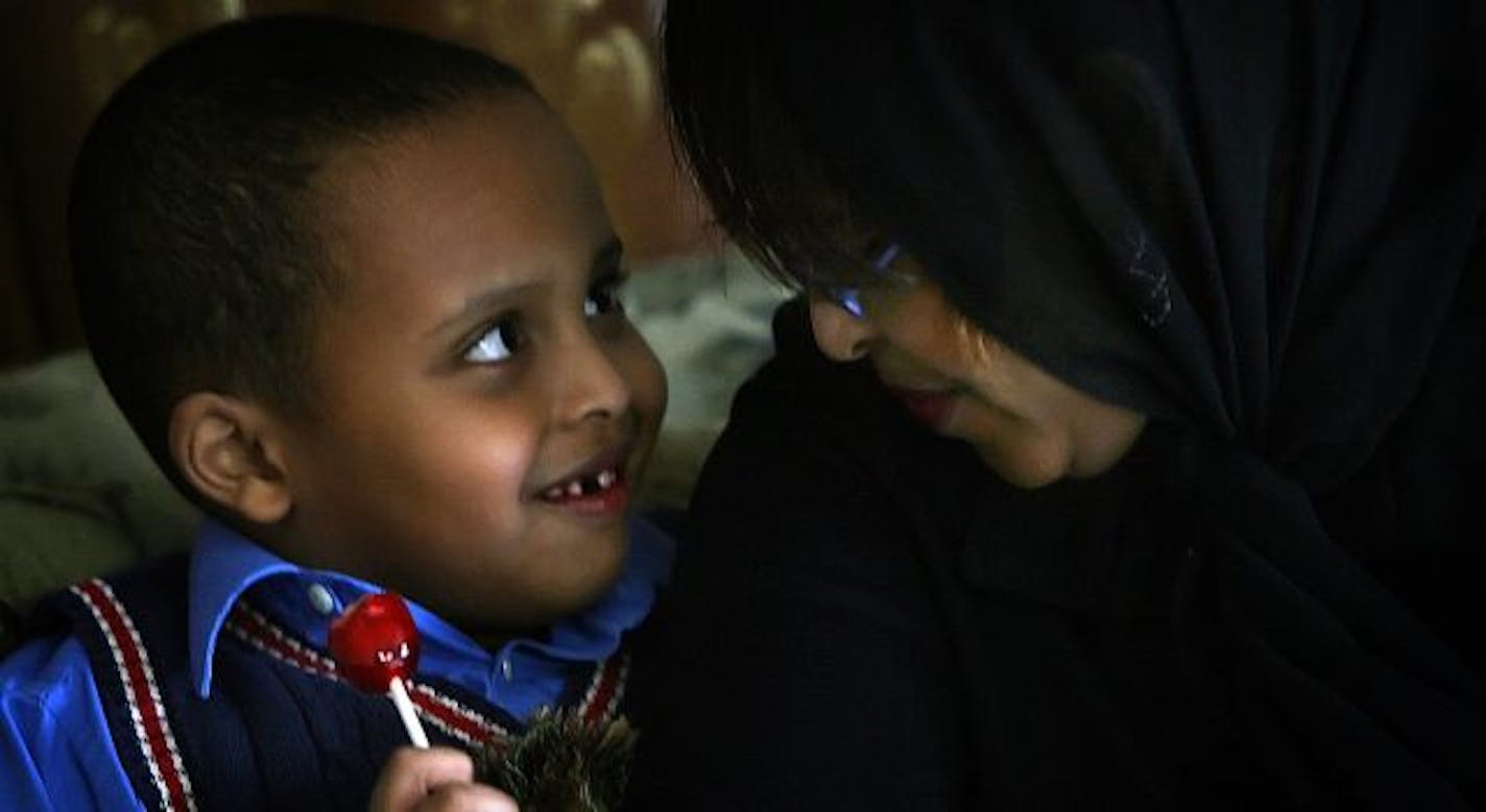 JIM GEHRZ � jgehrz@startribune.com
Burnsville/March 26, 2009/1:30PM
Somali-American mother Idil Abdull�s six-year-old son, Abdullahi, has autism. , Idil has been trying for the past year, to get government authorities to investigate whether