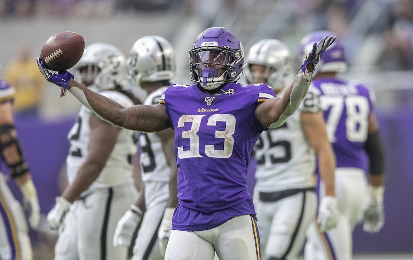 Vikings running back Dalvin Cook celebrated a first down in the third quarter.