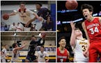 (Clockwise) Chet Holmgren of Minnehaha Academy is a 7-footer with three-point range. Prior Lake's 6-10 Dawson Garcia considers himself "positionless."