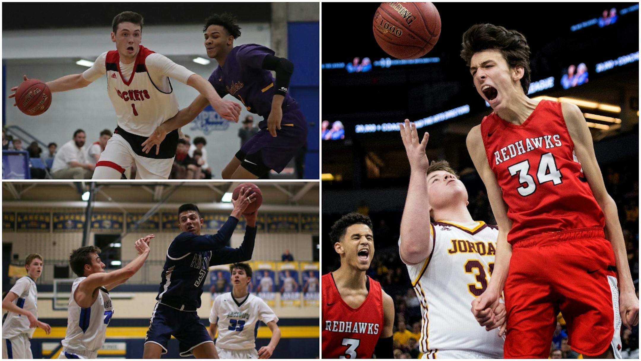 (Clockwise) Chet Holmgren of Minnehaha Academy is a 7-footer with three-point range. Prior Lake's 6-10 Dawson Garcia considers himself "positionless." And Rochester John Marshall's 6-9 Matthew Hurt calls himself a small forward.