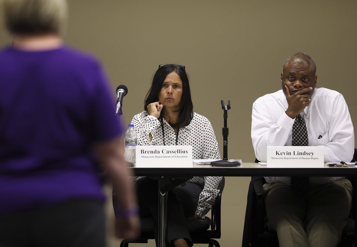 Brenda Cassellius, Minnesota Commissioner of Education and Kevin Lindsey, Minnesota Commissioner of Human Rights listened to comments from a supporter of the adoption of the toolkit Wednesday afternoon. ] JEFF WHEELER &#xef; jeff.wheeler@startribune.com The Minnesota Department of Education's School Safety Technical Assistance Council adopted a ""Toolkit" for schools to use to ensure safe environments for transgender and gender nonconforming students Wednesday afternoon, July 19, 2017 after hear