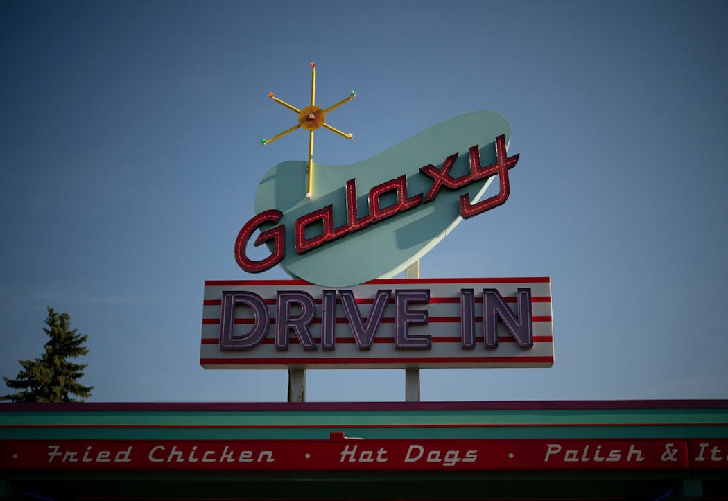 Midcentury modern signage at Clays Galaxy Drive In.