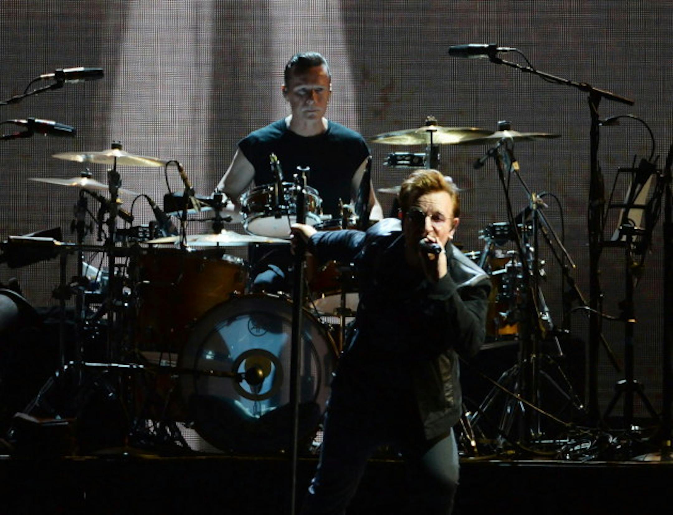 Bono and Larry Mullen Jr. kicked off U2's 30th anniversary 'Joshua Tree' tour in Vancouver on May 12. / Jonathan Hayward, The Canadian Press via AP