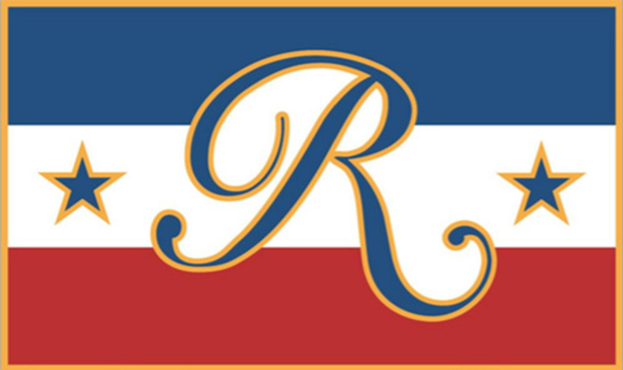 Third Place, public voting, #10, Jeff Bell, Rochester, MN Design statement: ‘The letter R stands for the city of Rochester while at the same time the R’s intersecting strokesrepresent the two rivers (Bear Creek and South Fork Zumbro) that meet in the heart of the city. The two stars representtwo seminal events in the city’s history. The first star represents the city’s founding in 1854. The second star represents the tornado of 1883 that decimated much of the city yet