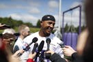 Michael Floyd talked with the media after the Vikings first organized full-team practice of the offseason at Winter Park Wednesday May 23, 2017 in Ede