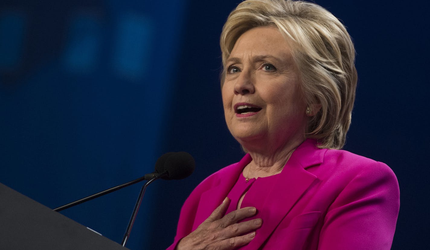 Democratic presidential candidate Hillary Clinton addresses the The National Education Association (NEA) Representative Assembly in Washington, Tuesday, July 5, 2016. (AP Photo/Molly Riley) ORG XMIT: MIN2016070513240128