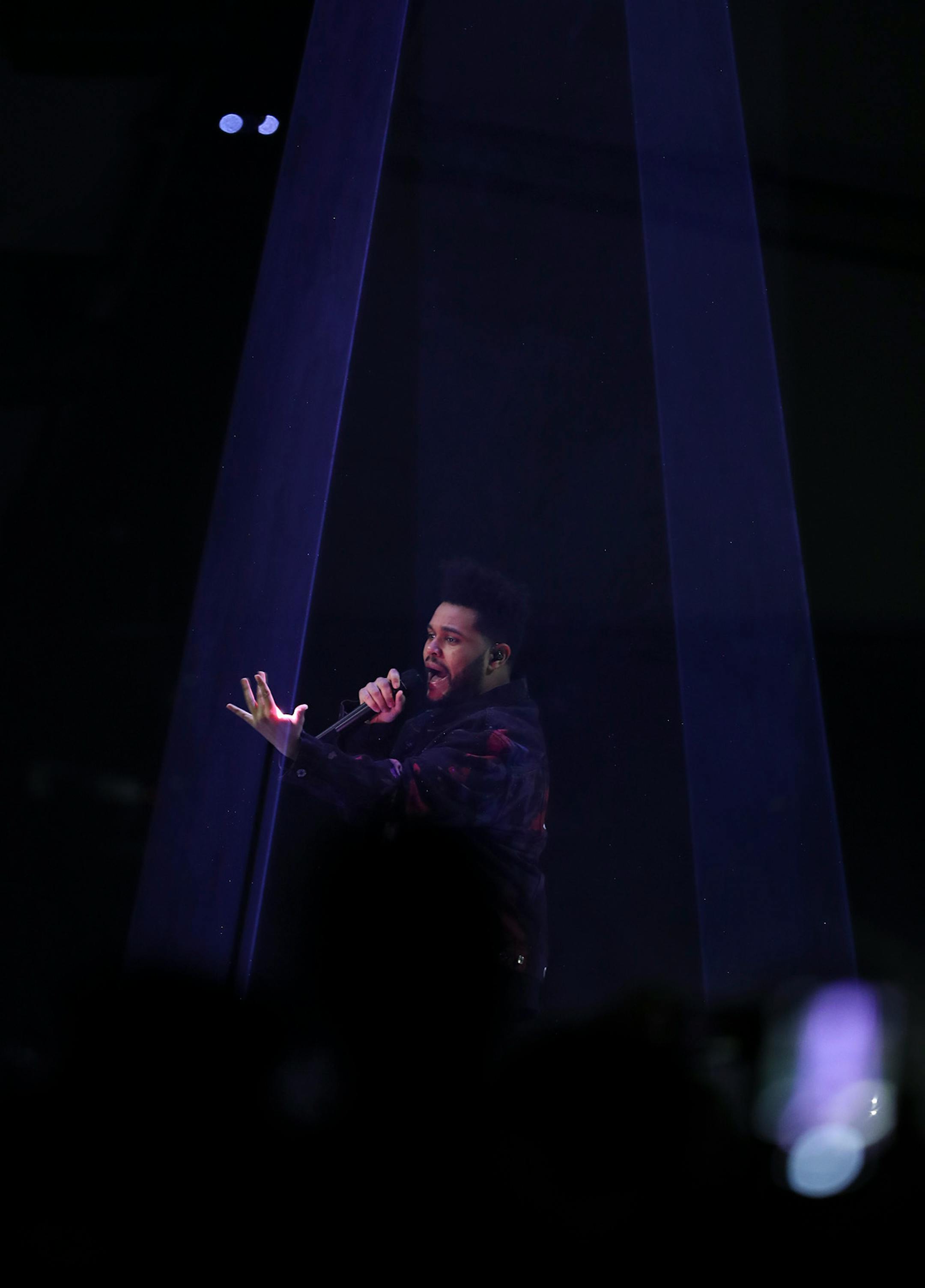 The Weeknd early in his set Sunday night.