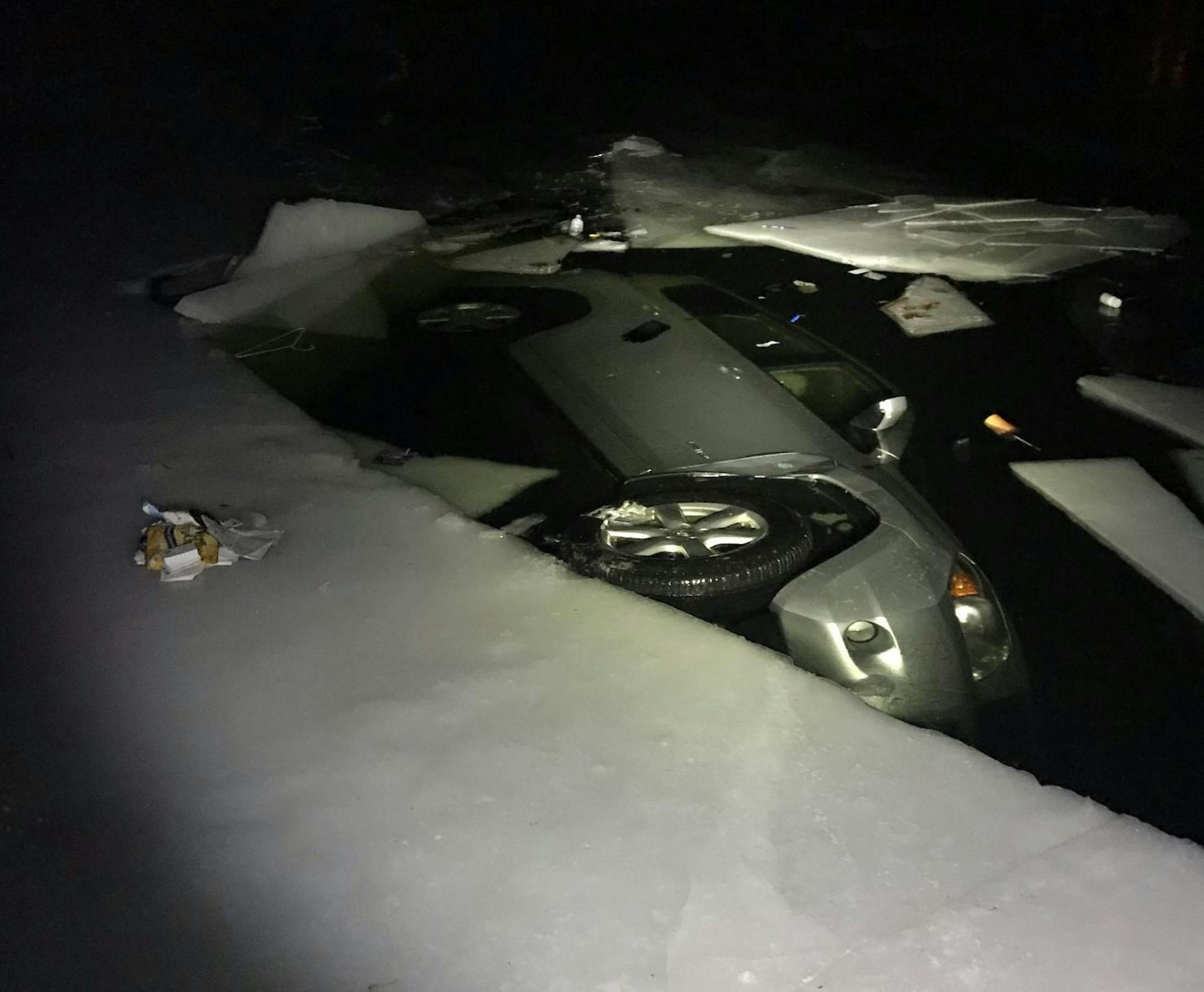 Photo courtesy of Polk County (Wis.) Sheriff's Department: A 63-year-old Blaine man died Thursday when his car went through the ice of a narrows area in Balsam Lake, Wis.