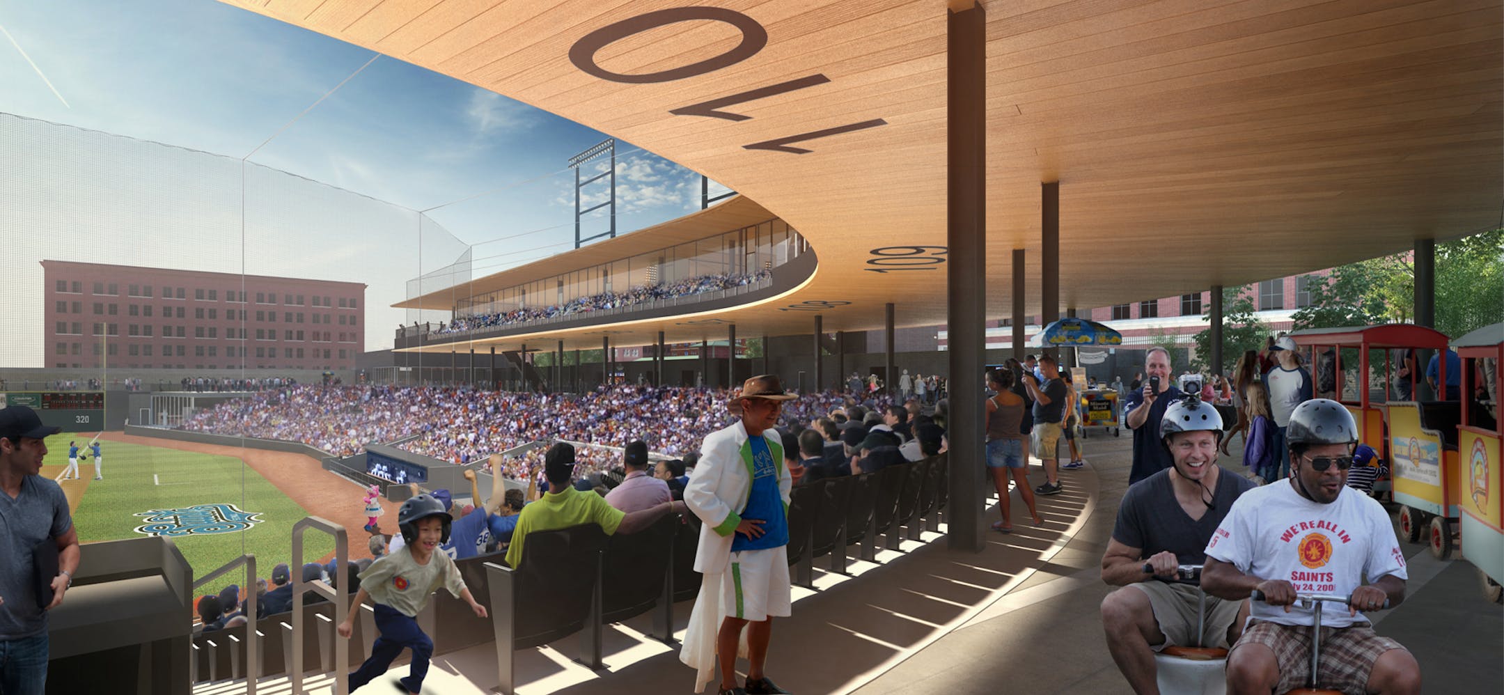 A rendering of the concourse of the new Lowertown Ballpark in St. Paul.