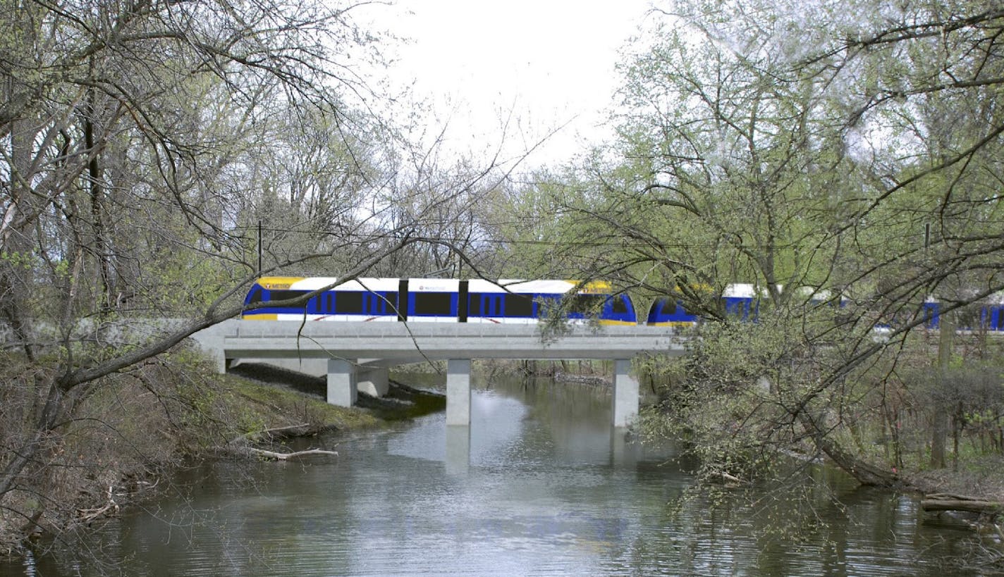 A rendering of the Southwest Light Rail train passing through the Kenilworth Lagoon ORG XMIT: MIN1605131425430376