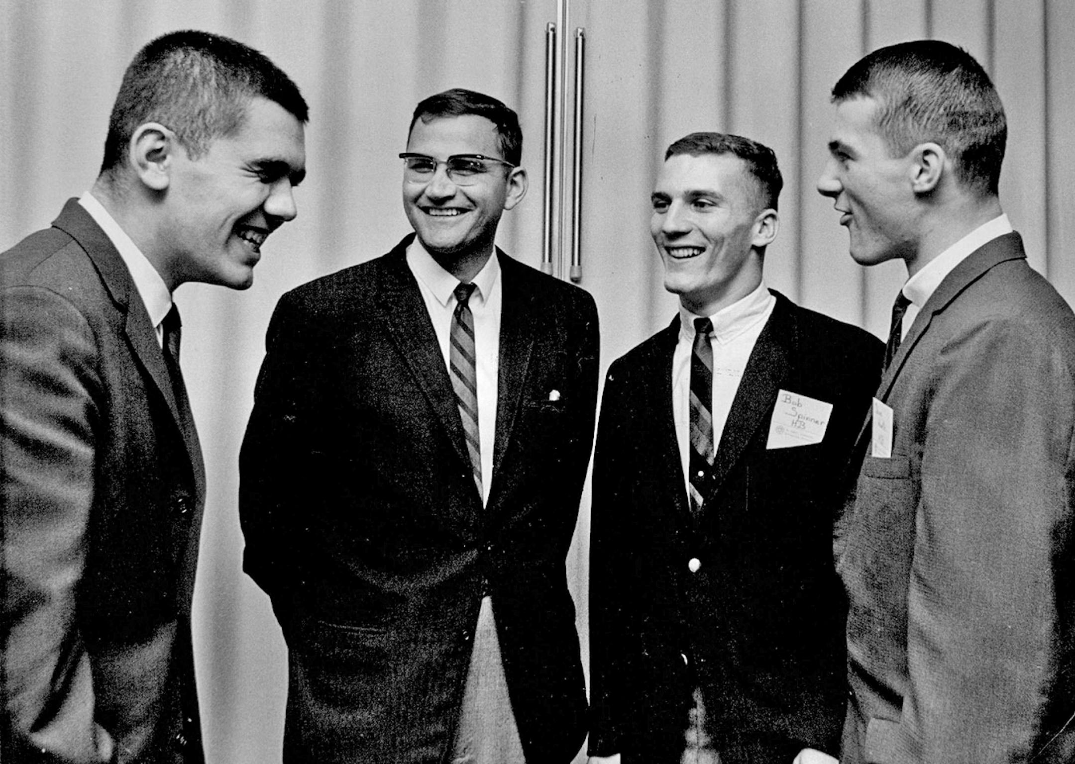 St. John's coach John Gagliardi, second from left, with a few of his players at a celebration in November of 1962.