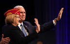 Vice President Mike Pence waved along with outgoing national commander of the National Legion Denise Rohan to attendees of the American Legion Nationa