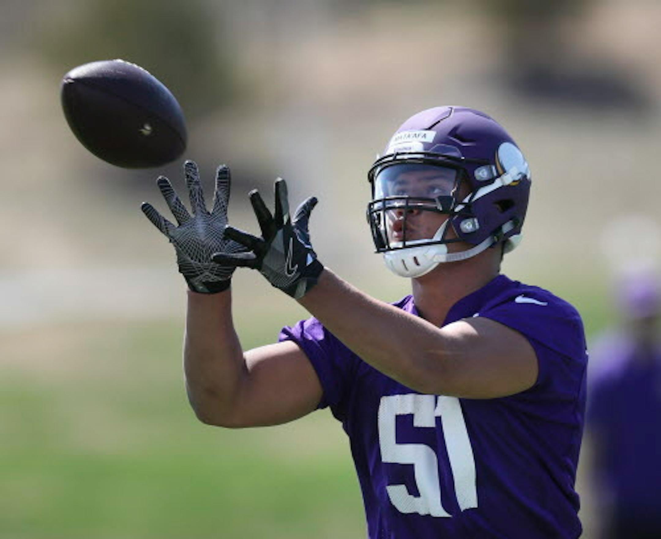 Hercules Mata'afa catches a pass during rookie mini-camp. ] Report from first day of rookie mini-camp.