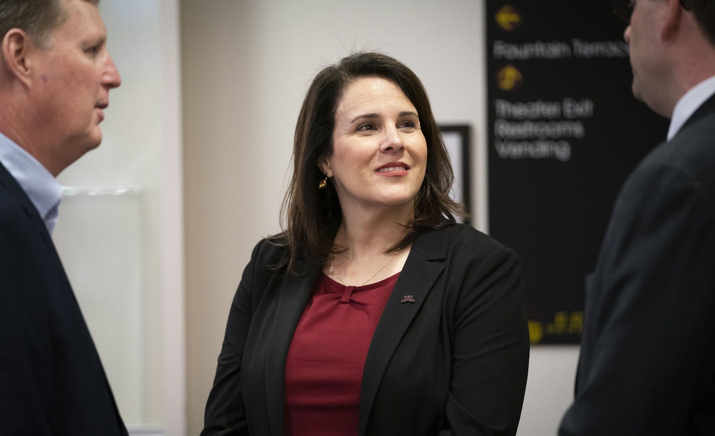 Joan Gabel, sole finalist for University of Minnesota president, at a meet and greet before a public Question and Answers session at Coffman Theatre on the University of Minnesota campus in Minneapolis, Minn. on December 11, 2018. ] RENEE JONES SCHNEIDER &#x2022; renee.jones@startribune.com