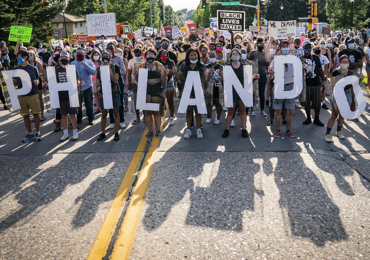 People marched Monday, July 6, in memory of Philando Castile, including Philando's mother, Valerie, and Diamond Reynolds, who was with Philando on the night he was killed.