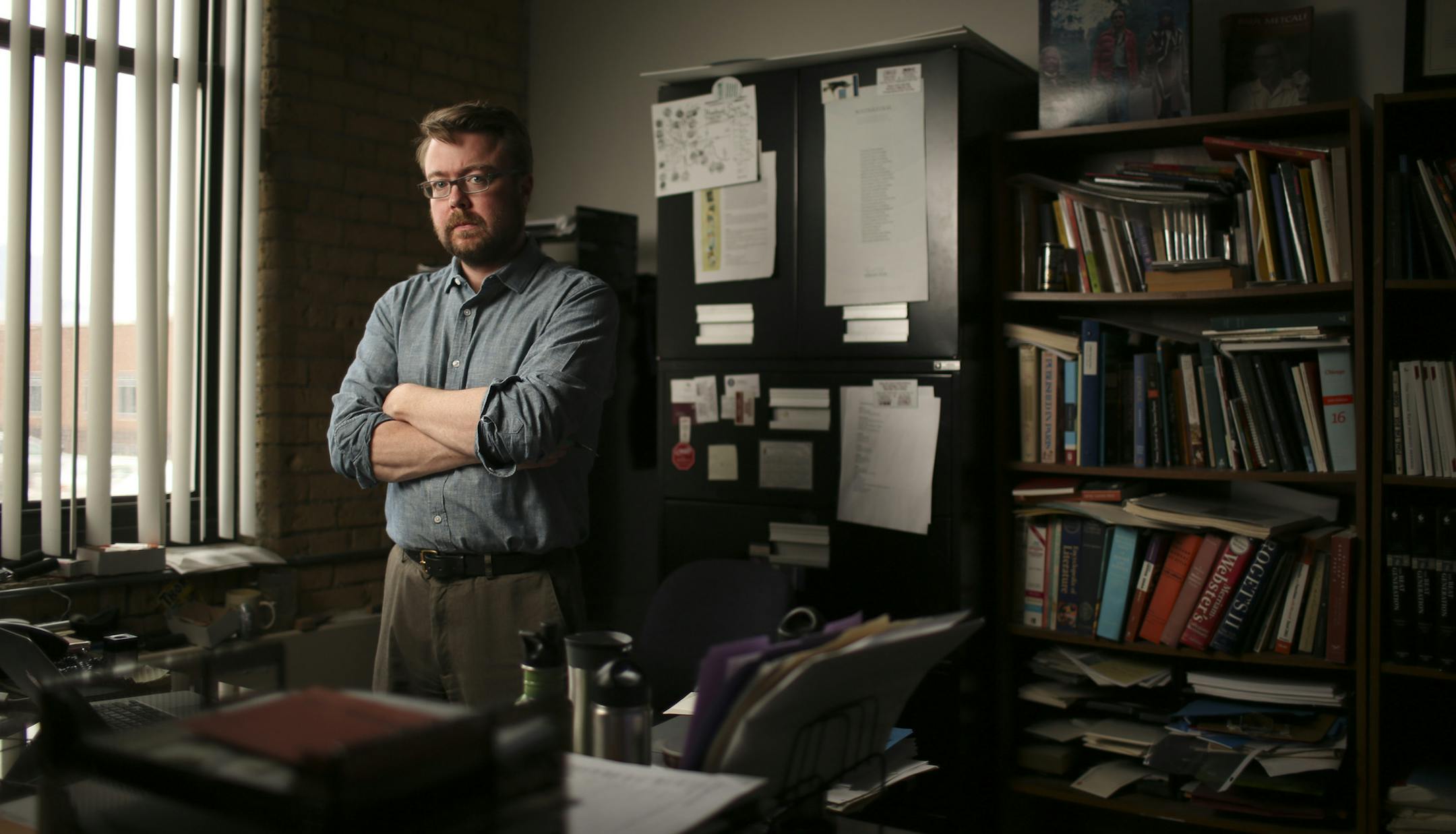 Coffee House publisher Chris Fischback in his office Tuesday afternoon. ] JEFF WHEELER ‚Ä¢ jeff.wheeler@startribune.com In a collaboration with the Walker Art Center, Coffee House Press will create a novella based on Edward Hopper's 1940 painting "Office at Night." The book will be excerpted on the Walker's web site in April and then published as an ebook by Coffee House Press in June. Coffee House publisher Chris Fischback was photographed in his Minneapolis office Tuesday afte