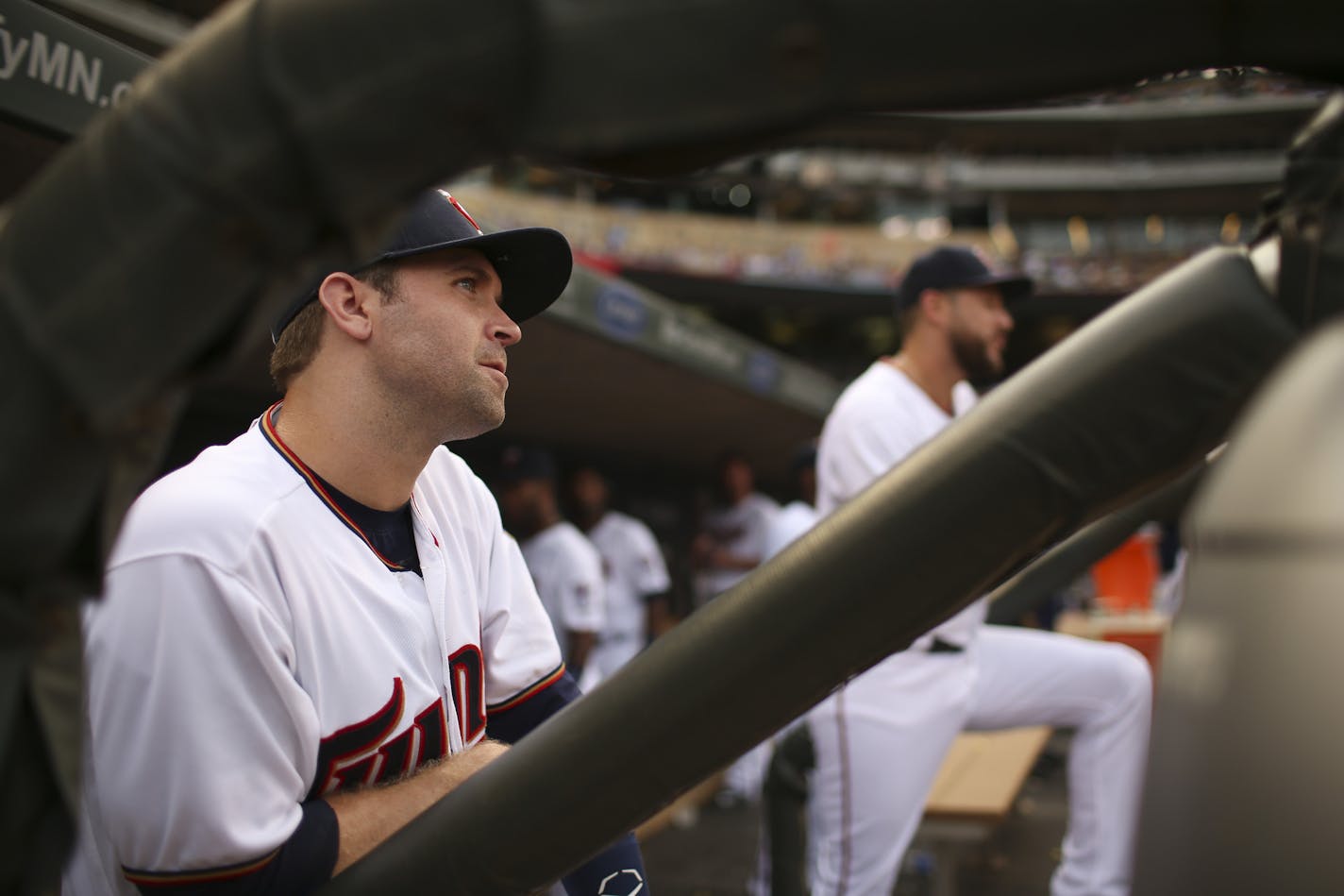 Minnesota Twins second baseman Brian Dozier waited to take the field for the game against the Tigers Thursday night at Target Field. JEFF WHEELER &#xef; jeff.wheeler@startribune.com The Twins began a series with the Detroit Tigers Thursday night, July 9, 2015 at Target Field in Minneapolis.