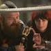 This image released by Metro Goldwyn Mayer Pictures shows Nick Frost, left, and Lena Headey in a scene from "Fighting with My Family." (Robert Viglask