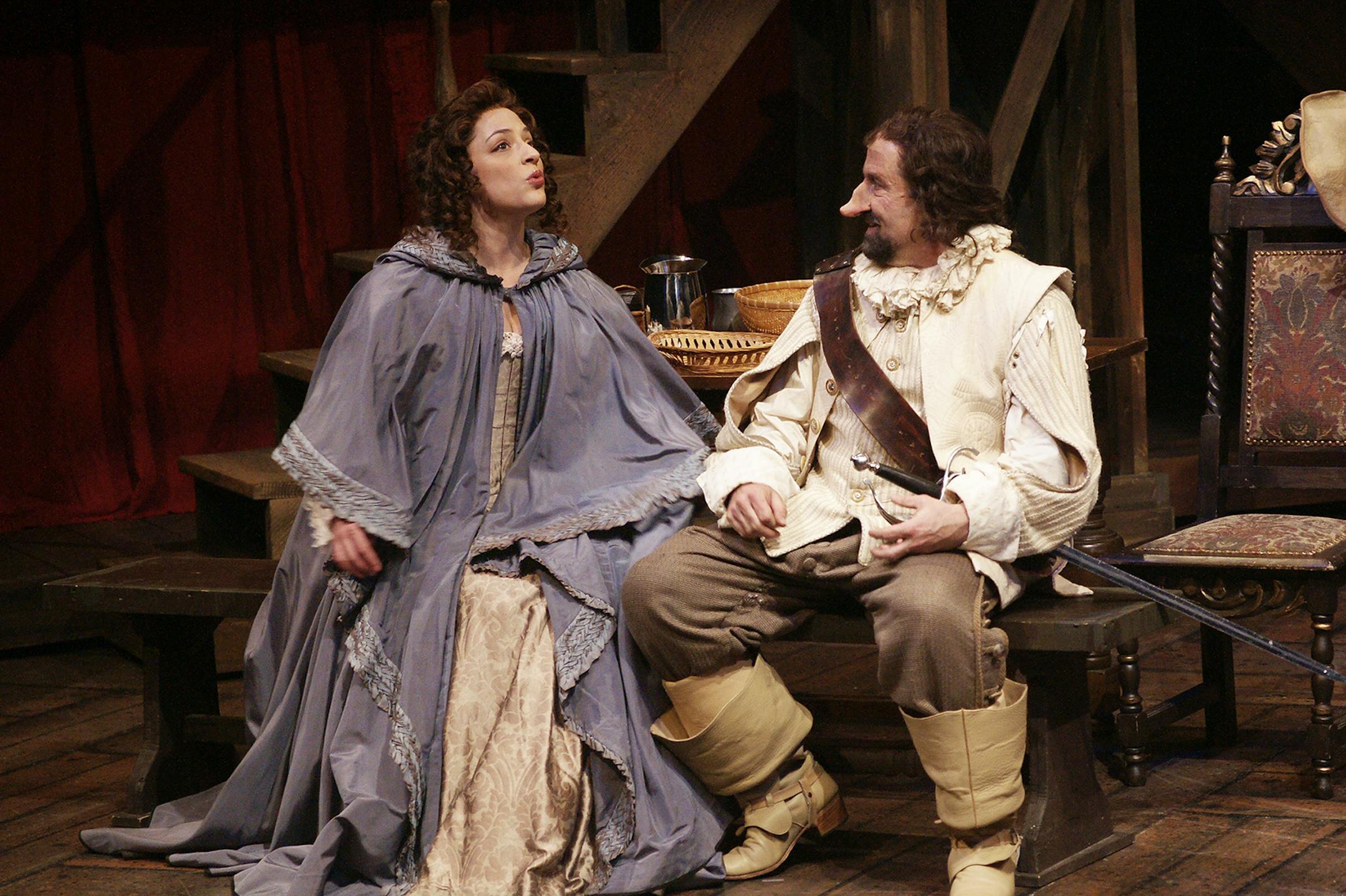 Emily Gunyou Halaas as Roxane and J.C. Cutler as Cyrano in "Cyrano" at Park Square Theatre. Photo Credit: Petronella Ytsma
