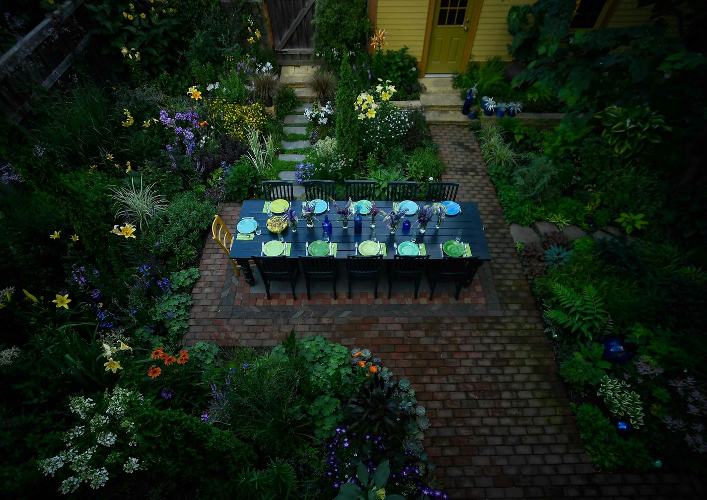 A bird's-eye view of Frank Fitzgerald's backyard before a dinner party Saturday night.