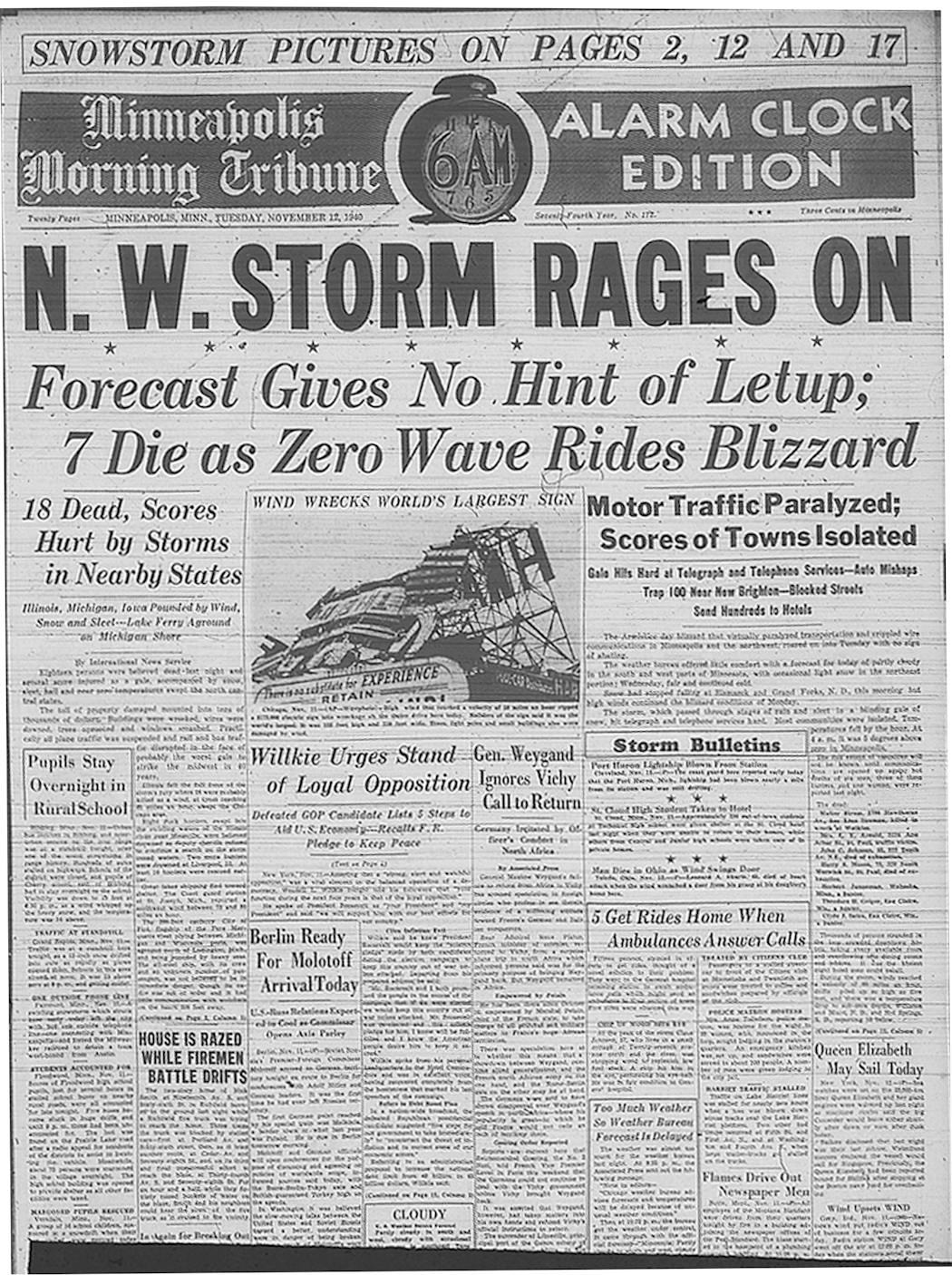 Shown is page from Nov. 12, 1940, Minneapolis Morning Tribune.