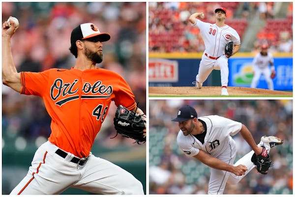 The Twins added Orioles reliever Jorge Lopez (left), Reds starter Tyler Mahle (top right) and Tigers reliever Michael Fulmer (bottom right) at the tra
