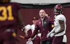 Gophers football coach P.J. Fleck (shown during a spring practice in April) received a commitment from Texas safety Abner Dubar, the 20th member of th