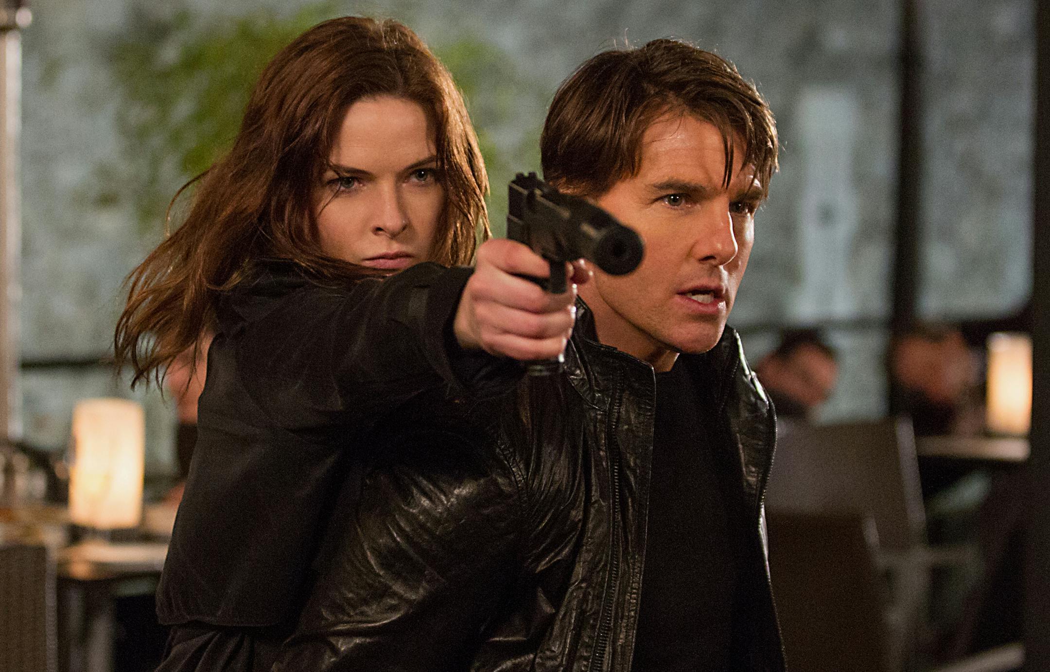 Left to right: Rebecca Ferguson plays Ilsa and Tom Cruise plays Ethan Hunt in Mission: Impossible - Rogue Nation from Paramount Pictures and Skydance Productions.