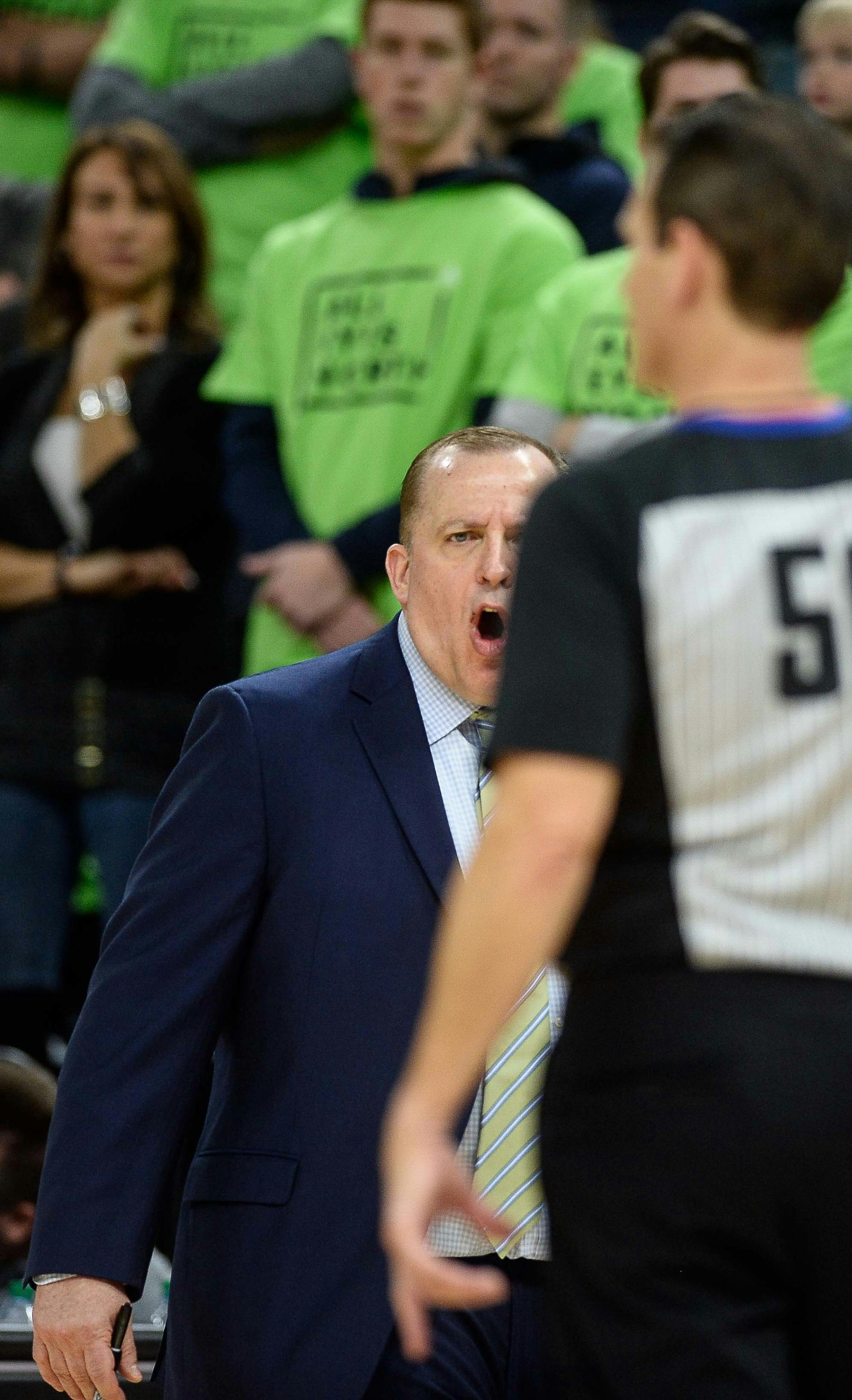 Minnesota Timberwolves head coach Tom Thibodeau yelled at official Mark Ayotte after a foul was called against Minnesota Timberwolves guard Jeff Teague (0), giving the Suns three free throws and the lead in the game. ] AARON LAVINSKY ï aaron.lavinsky@startribune.com The Minnesota Timberwolves played the Phoenix Suns on Saturday, Dec. 16, 2017 at Target Center in Minneapolis, Minn.